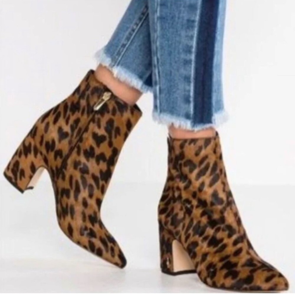 Sam Edelman Sz 8 Hilty Pointed Toe Leopard Calf Hair Ankle Bootie Boots